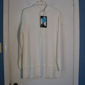 Attitudes by Renee Hoodie Sweater Large NWT Cream Ivory Pearls Rhinestones Hood